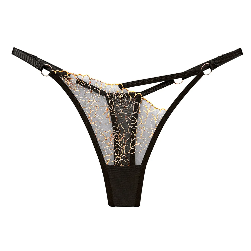 

Floral lace V-shaped thong, women's hot hollow waist, private room temptation, adjustable underwear