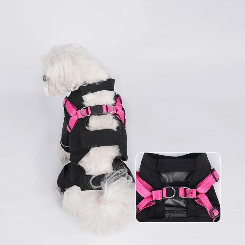 Pakaian Anjing Tahan Air Jaket Keluar All-In-One Tahan Debu Tahan Kotoran Pakaian Reflektif Empat Kaki dengan Tali Kekang Terintegrasi