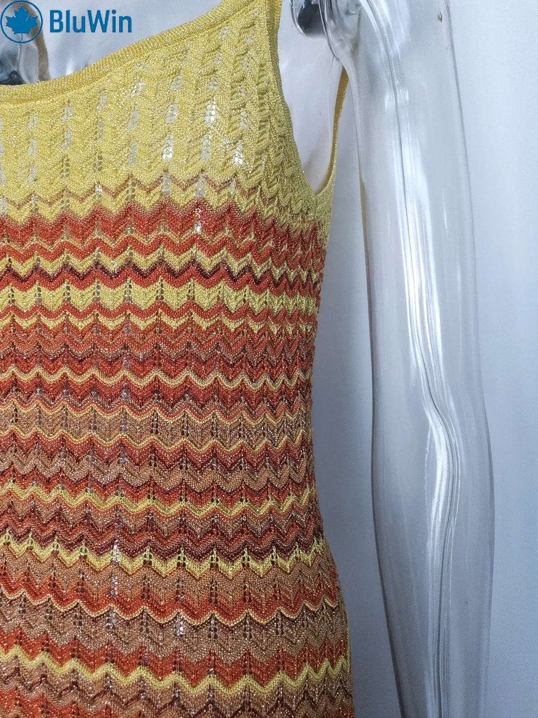 URBANCHIC Ombre Crochet Knit Maxi Dress Sleeveless Beach Cover-Up Stretchy Boho Vacation Outfit