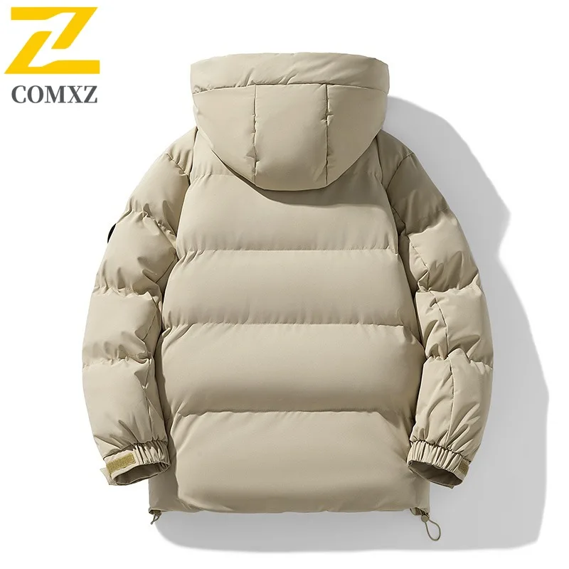 COMXZ 2025 Winter Men Down Jacket New Solid Color Duck Down Thickened Outdoor Snow Insulation Hooded Coat Cotton-padded Clothes