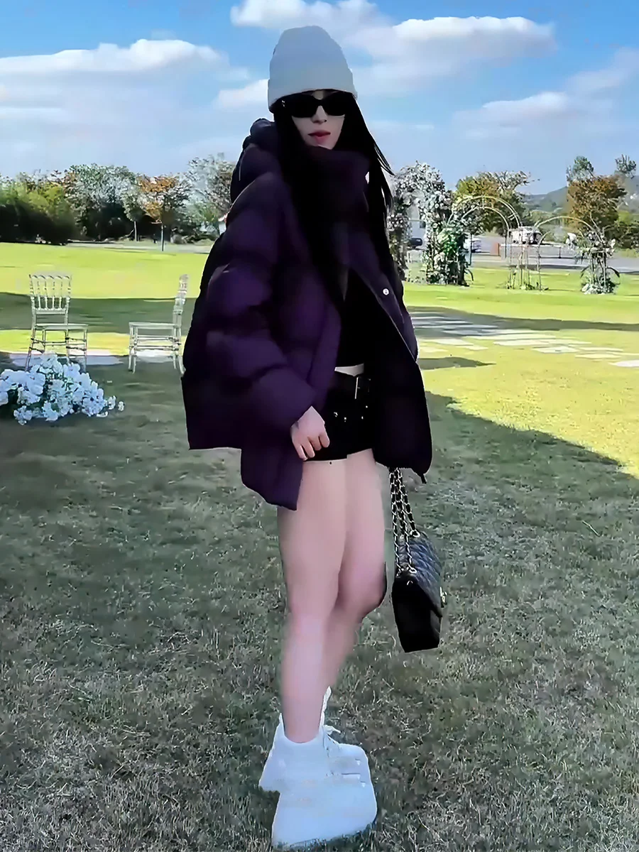 Piumino Invernale da Donna Imbottito in Piuma d'Oca Bianco con Cappuccio Caldo Elegante Lunghezza Regolare Senza Marca