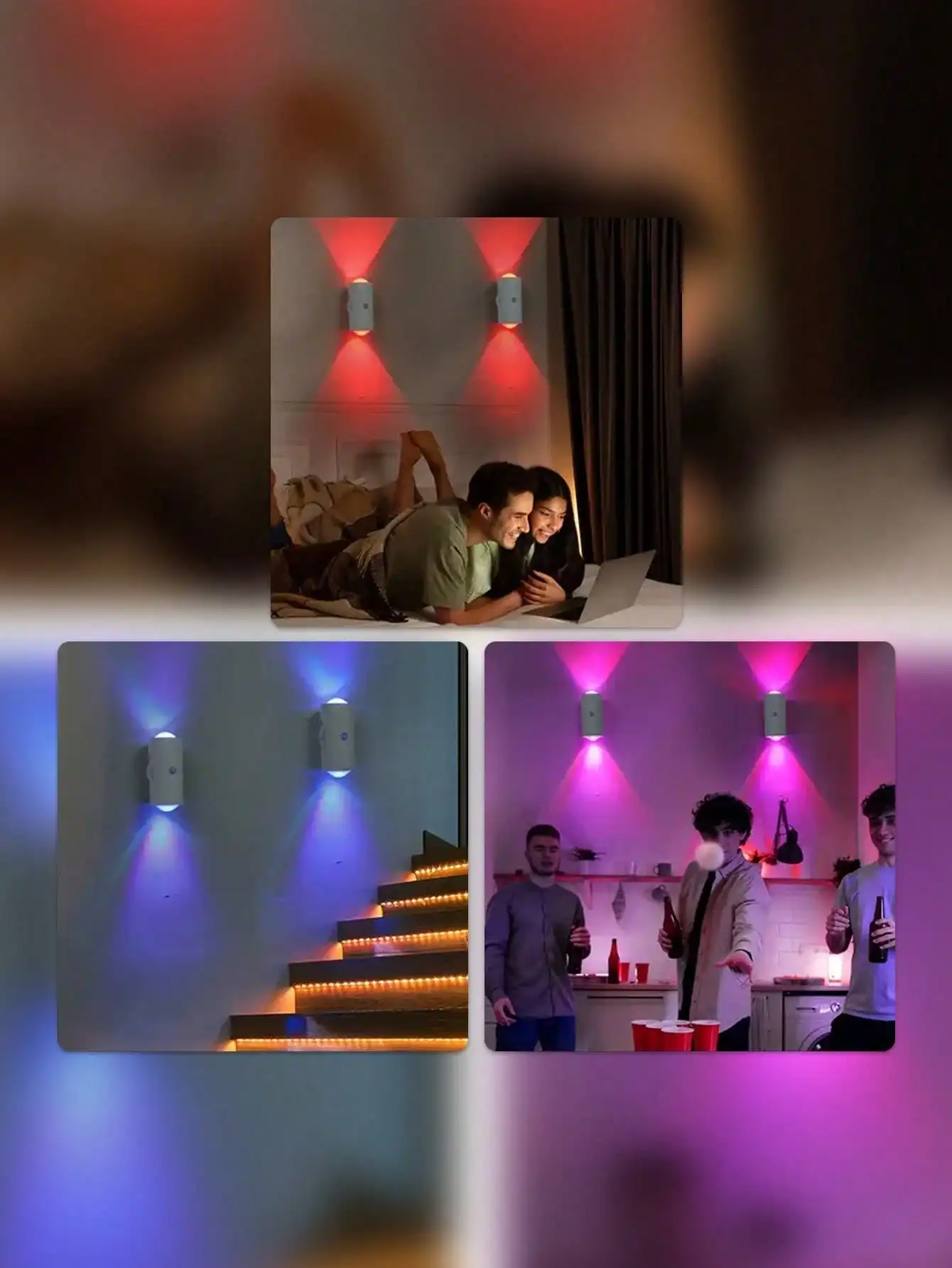 Bañador de pared LED de 3 modos: haz arriba/abajo, recargable por USB-C, inalámbrico para terraza/dormitorio/escritorio.