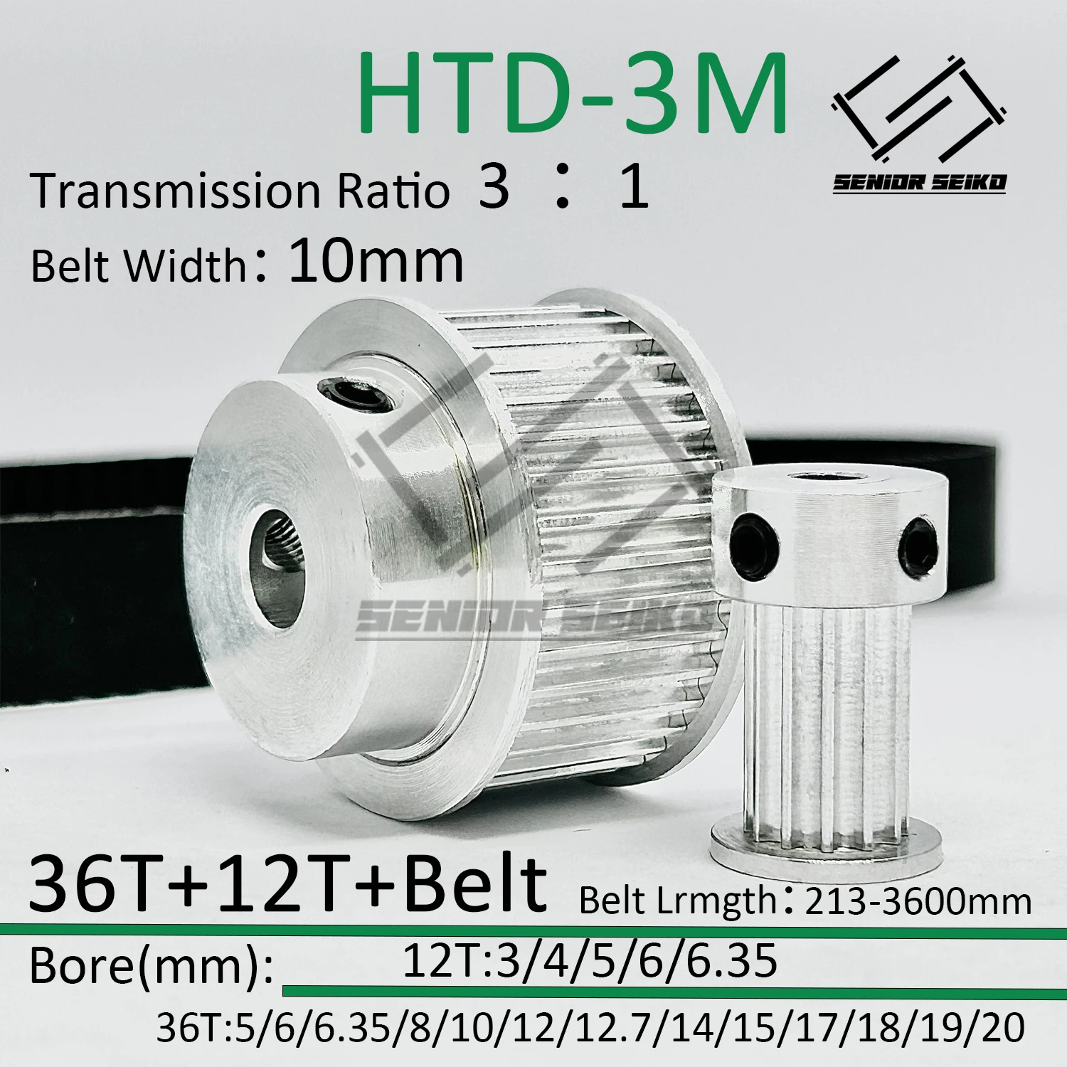 

HTD3M 36Teeth 12T 12Teeth 36T Timing Pulley Belt Set Belt Width 10mm Bore 3~20mm Reduction 3:1 3M Pulley Kit Synchronous Wheel