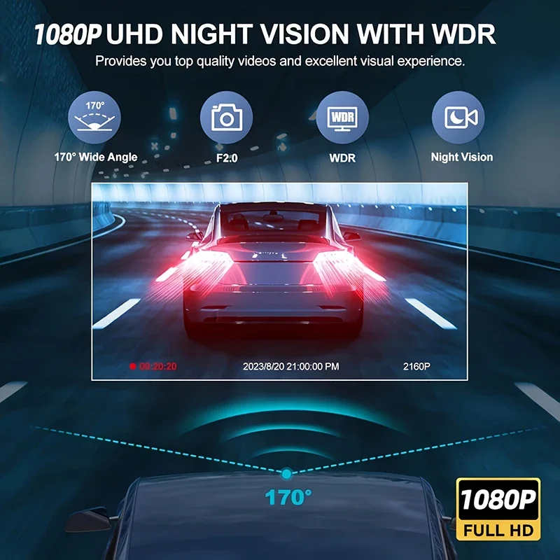 داش كام 2/3 قناة سيارة الصندوق الأسود واي فاي DVR HD 1080P فيديو أمامي مدمج وكاميرا خلفية ث/IR للرؤية الليلية اكسسوارات السيارات