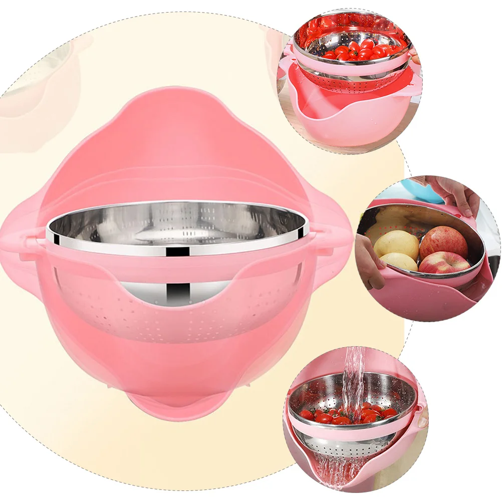 

Double Layer Rice Washing Basin Heavy Duty Stainless Steel Colander Vegetable Fruit Washing Bowl Kitchen Strainer Drainage Holes