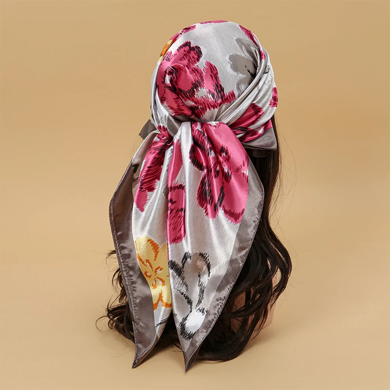 Fashion Hijab Scarf For Women Square Shawls Satin Silk Hair Scarfs Female 90*90cm Kerchief Bandana Head Neck Scarves For Ladies