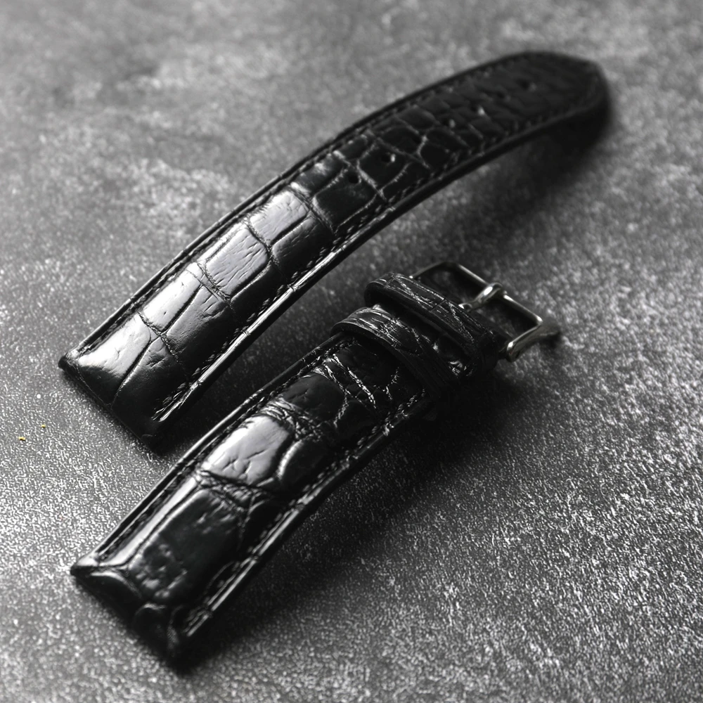 Luxury Crocodile Leather Watchband, 20MM 22MM Black Genuine