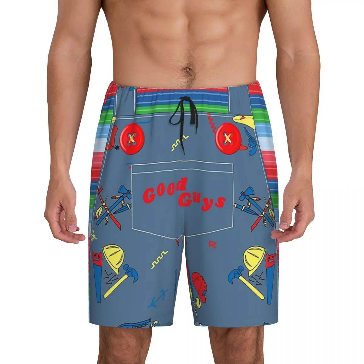

Good Guys Child's Play Chucky - Killer Doll Overalls Short Pajama Pants Men Sleepwear Sleep Lounge Bottom Shorts Sleeping Pants