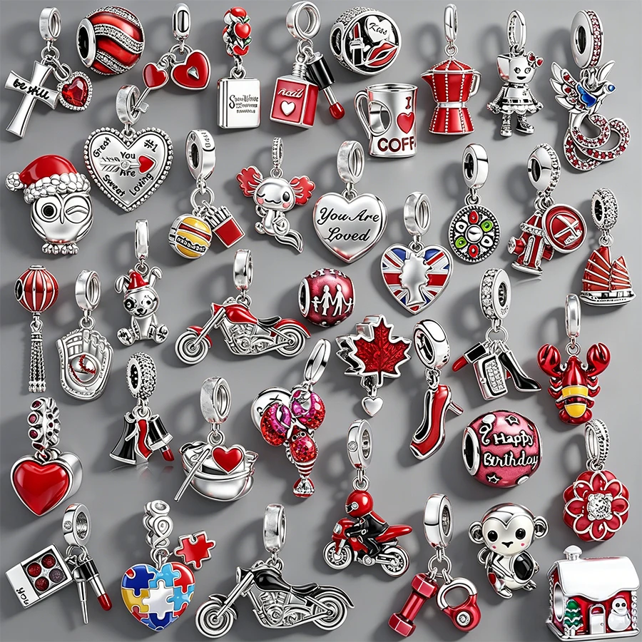 

Hot Sale DIY Making Red Maple Leaf、Black Motorcycle & Coffee Pot Dangle Charm Beads Fit Original Europeans Bracelet Jewelry Gift