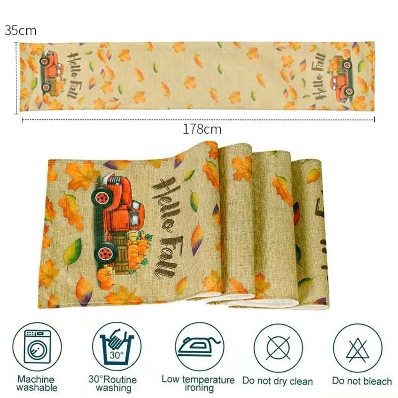 QX2E Thanksgiving Harvest Season Maple Table Runner Kitchen Dining Table Decor