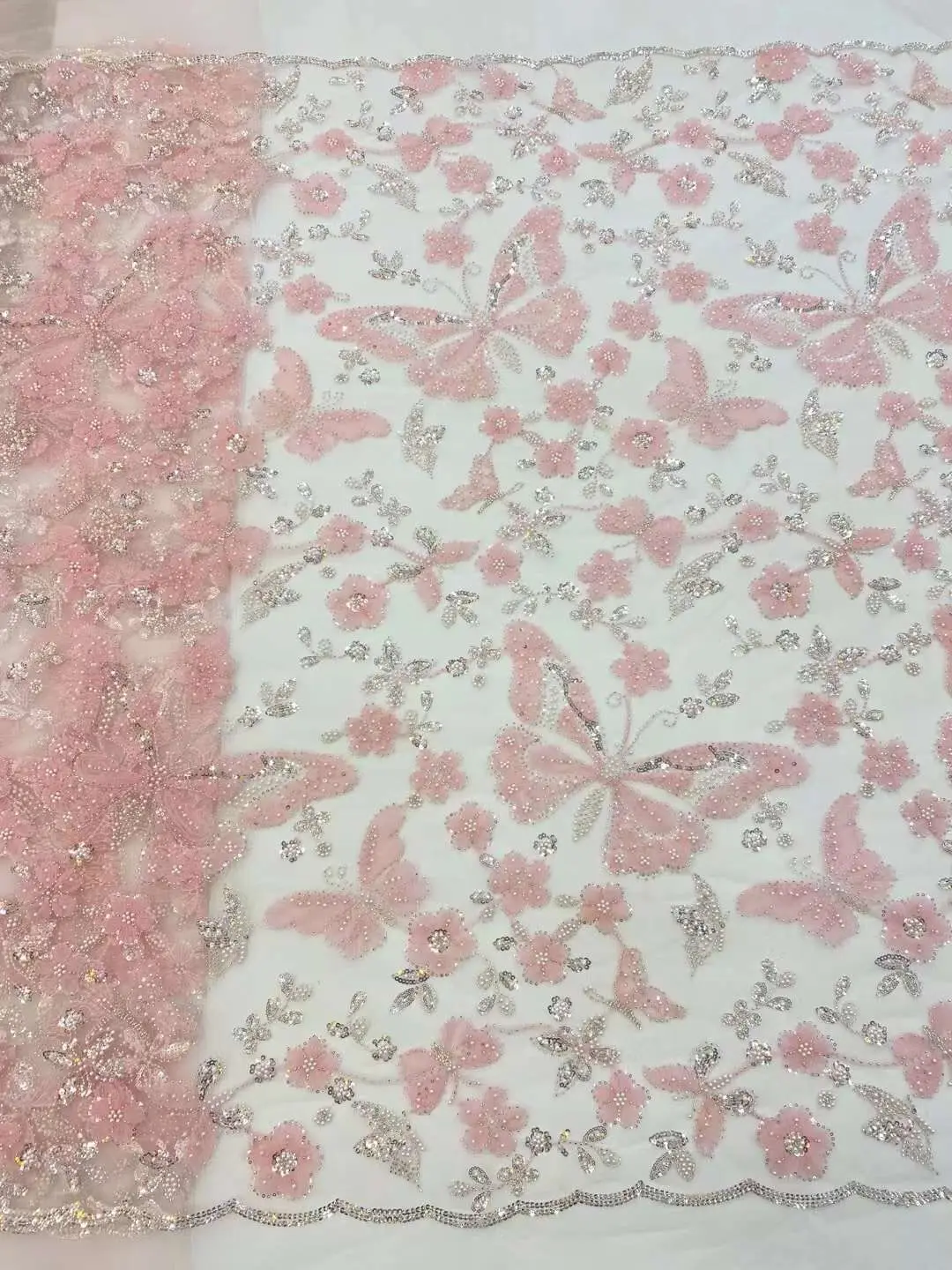 

French Tulle Lace Fabric L-1308503 High Quality Nigerian African Sequins beads Lace Fabric For Wedding Party