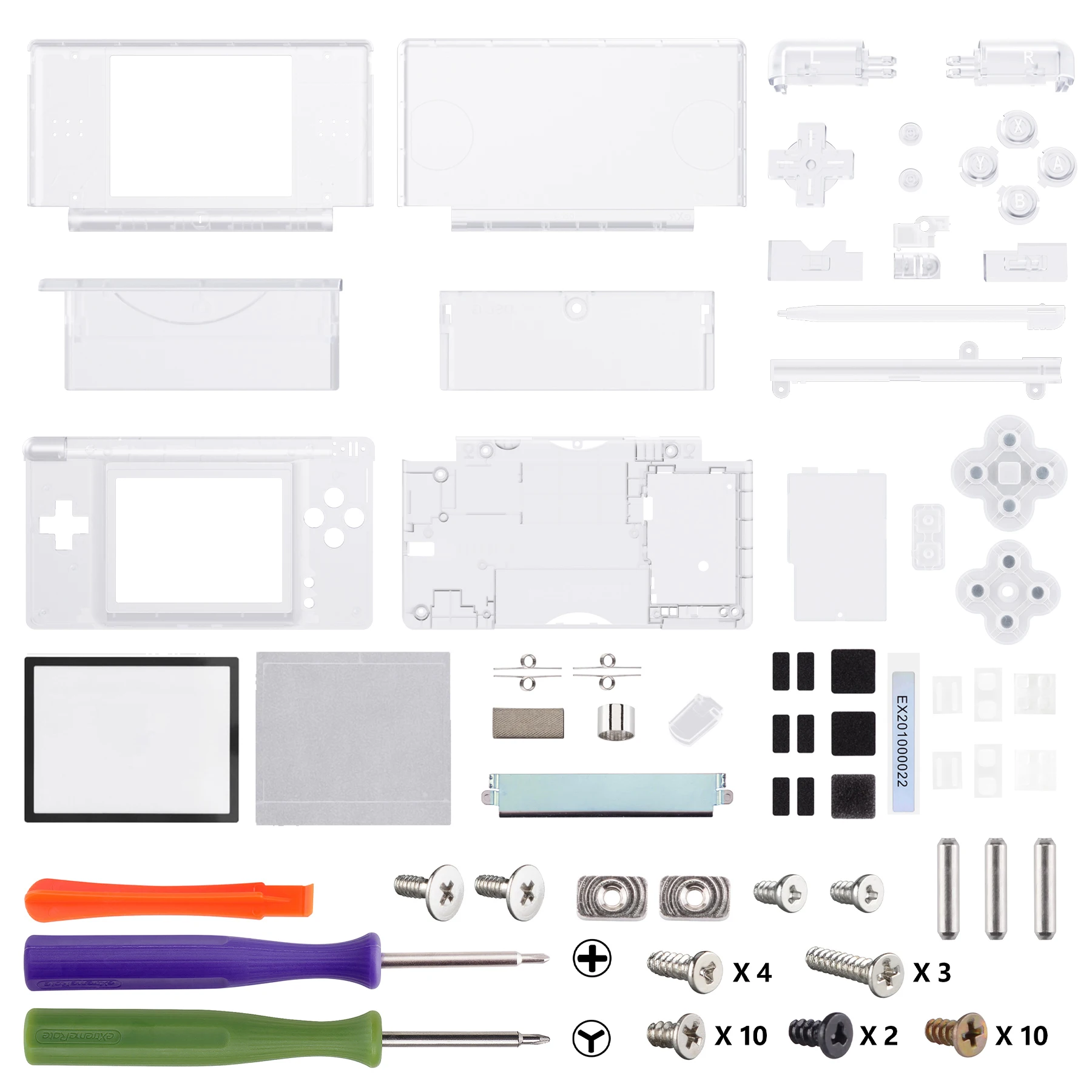 eXtremeRate Ersatz-Vollgehäuseschale für Nintendo DS Lite, individuelle Gehäuseabdeckung, Knopf-Bildschirmlinse für NDSL – Clear Series