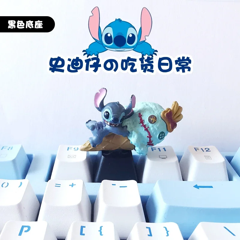 Lilo และ Stitch การ์ตูนดิสนีย์อะนิเมะอุปกรณ์ต่อพ่วง Stitch บุคลิกภาพฐานสีดํา Keycaps เหมาะสําหรับการตกแต่งคีย์บอร์ดแบบกลไก