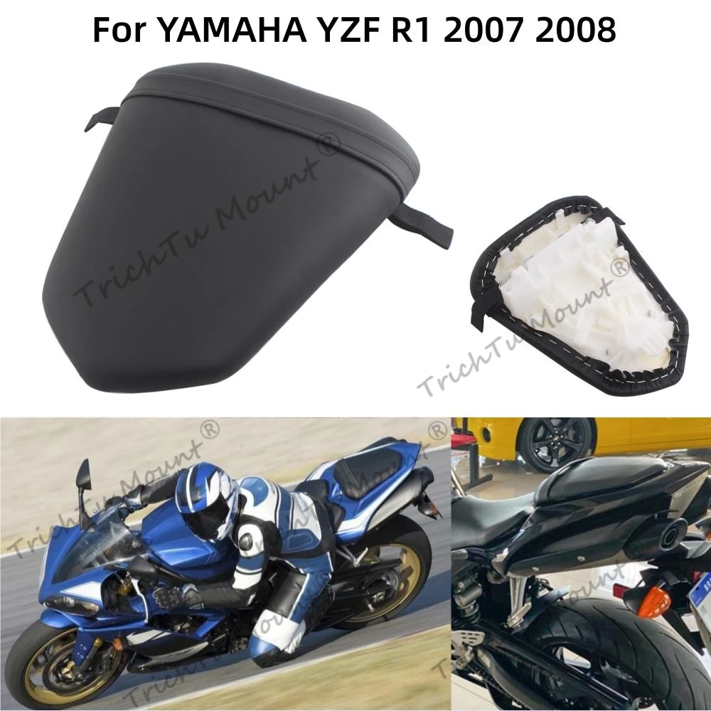 Motorcycle Black Rear Passenger Cushion Seat Pillion For YAMAHA YZF-R1 YZF R1 2007-2008 Accessories