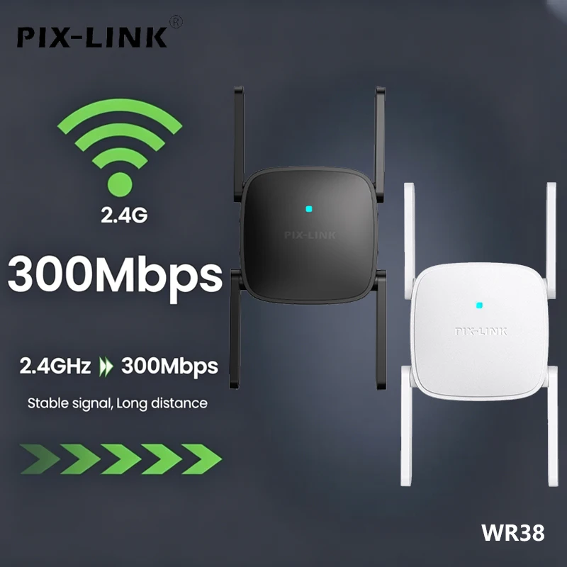 

﻿ PIX-LINK WR41Q 300 Мбит/с WiFi-репитер, усилитель беспроводного сигнала, расширитель диапазона, режим WPS, режим маршрутизатора/AP, 2,4 ГГц, репитер для дома и офиса