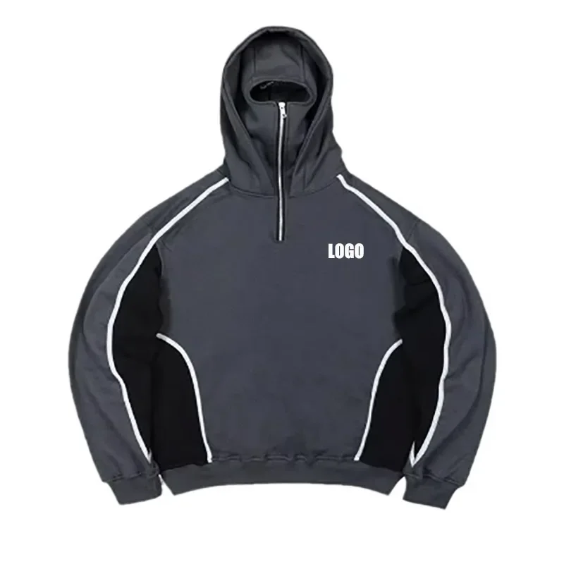 

Custom LOGO double hat design hooded sweater autumn and winter new men's and women's loose fleece sweater