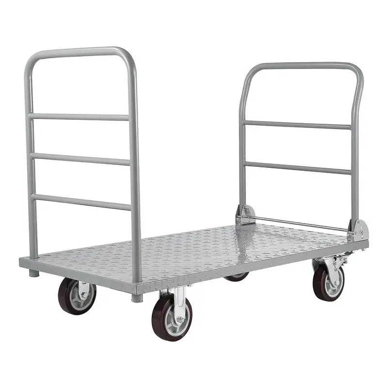 

Platform Truck, 2650 lbs Capacity, Heavy Duty Flatbed Cart Dolly with Detachable Guardrail and Swivel Wheels, Foldable Hand Push Truck Cart, for Groceries, Garage, Warehouse, 48 x 24 x 36.2 in