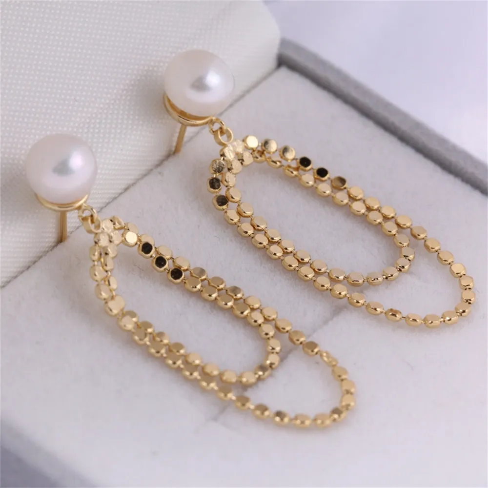 

Copper Plated 18K Gold Tassel Pearl Long Earrings S925 Silver Needle Earrings Pearl Accessories DIY Temperament Female