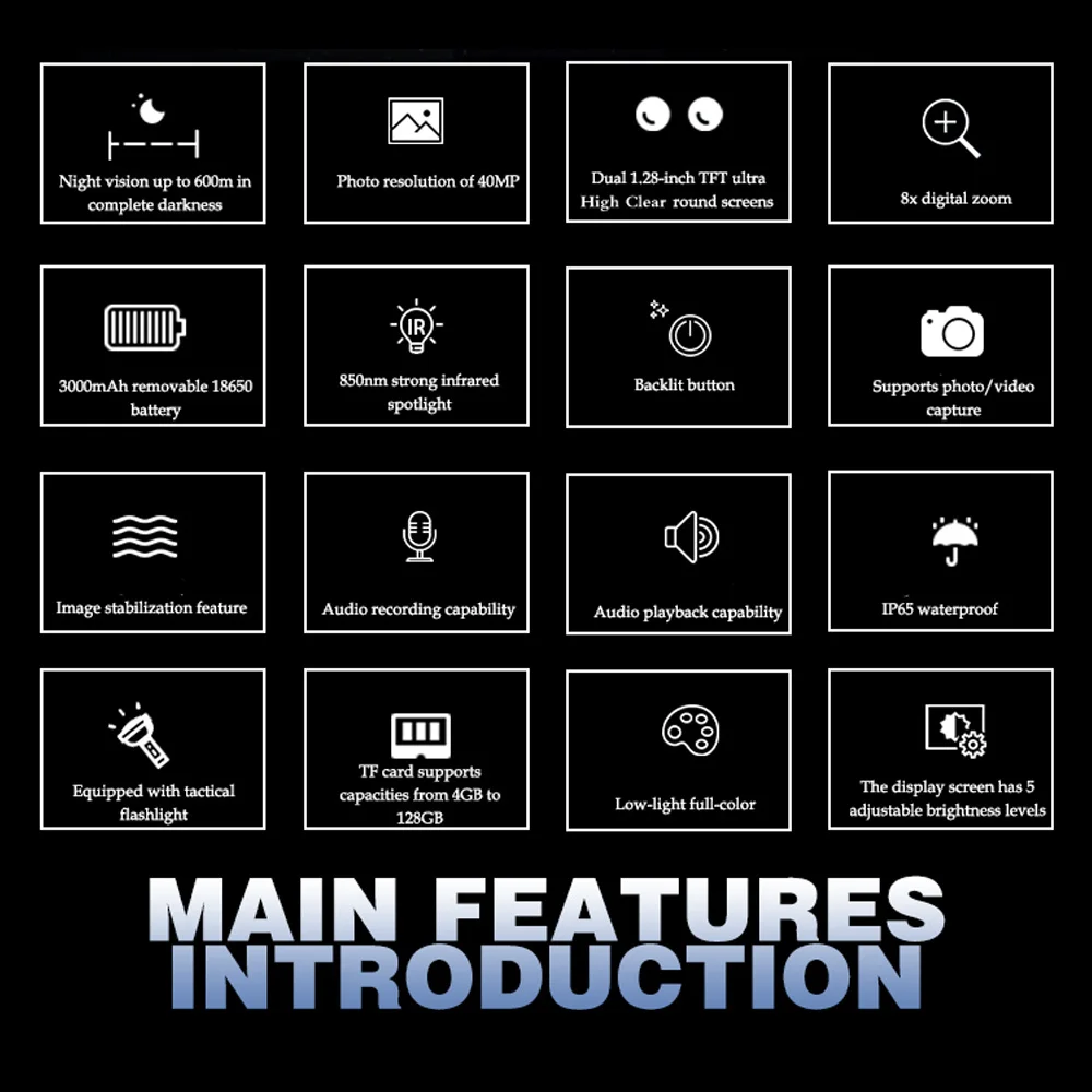 Z9157 4K UHD 40MP رئيس شنت التكتيكية تلسكوب نظارات 8X التكبير 600 متر الأشعة تحت الحمراء للرؤية الليلية مناظير الصيد كاميرا تعقب