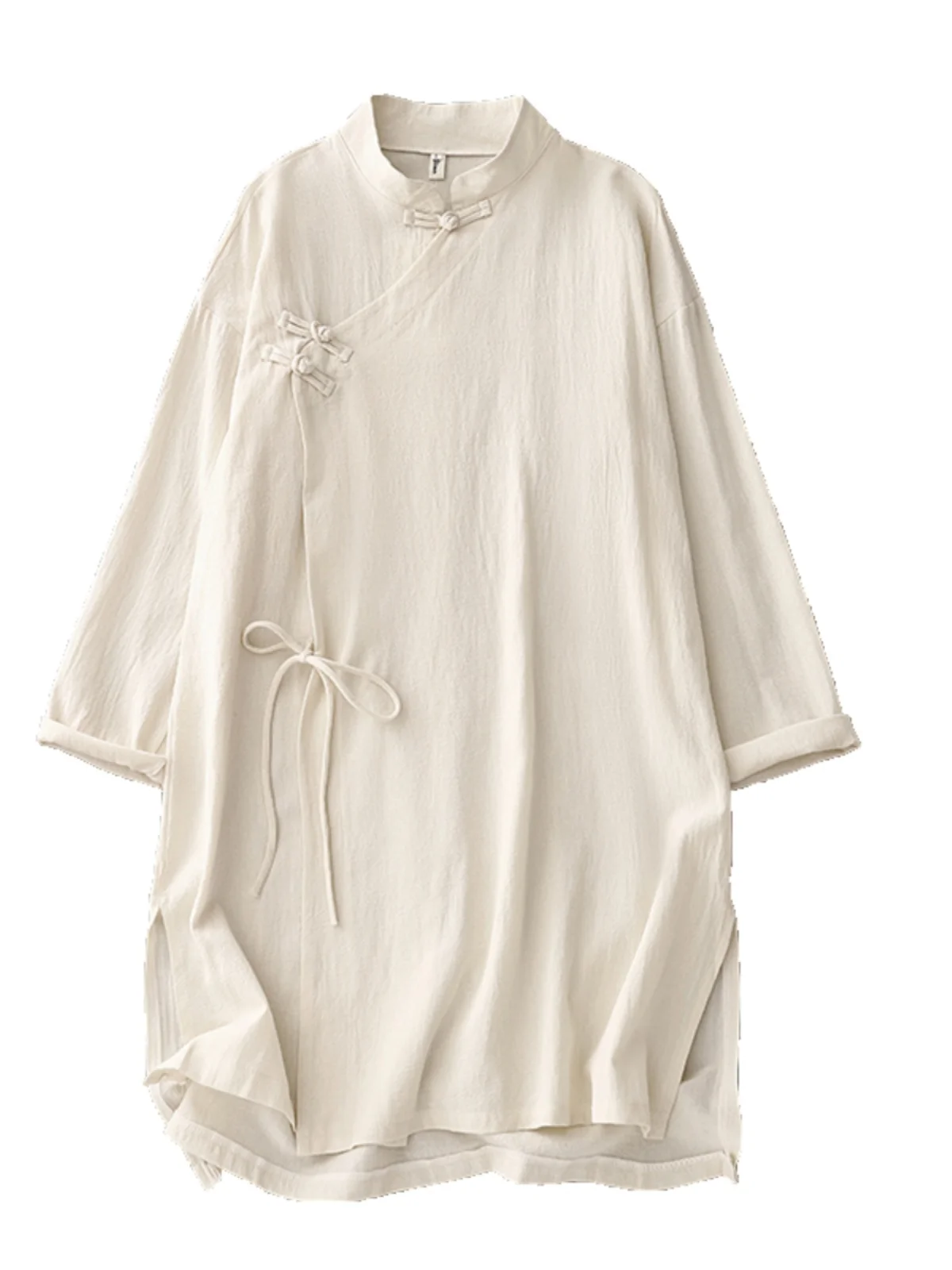 Nuovo abito cinese con colletto alla coreana Zen vintage primaverile da donna in cotone e lino