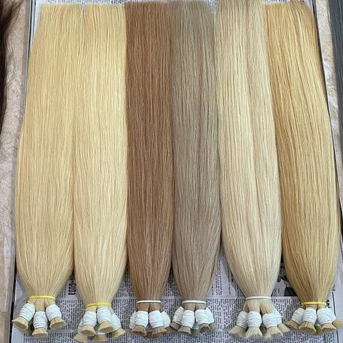 Imagen 2 del producto Extensiones de cabello humano Remy virgen brasileño 100%, sin trama, liso, a granel, 50g, 100g, Rubio, 1B, Color Natural