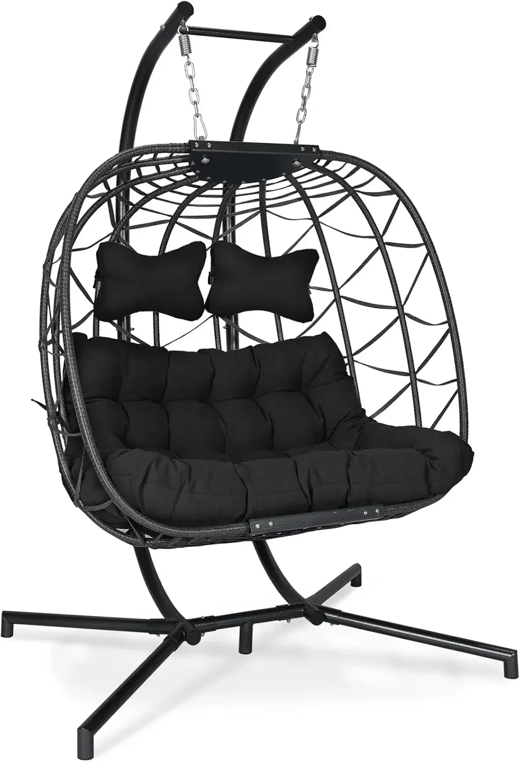 Oversized 2 Person Swing Egg Chair Double Hanging Egg Chair  Egg Basket Chair for Two 510lbs Capaticy for Bedroom (Black/Grey)