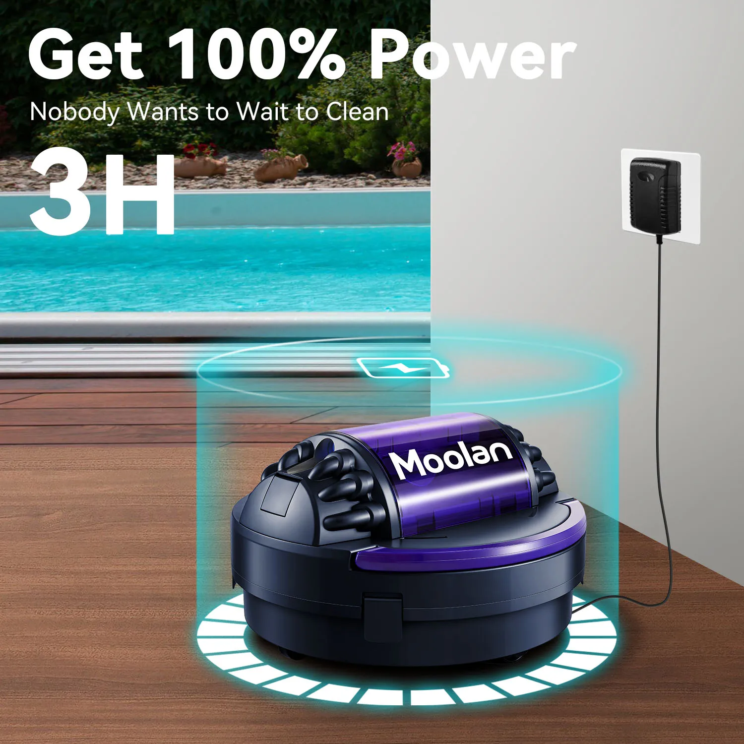 Moolan Automatic Robotic Pools Cleaner Cordless Robotic Pool Vacuum for In Ground Flat Swimming Pools Automatic Home Appliance