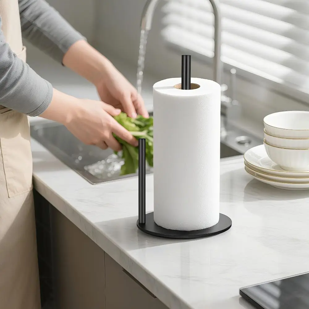 Stainless Steel Paper Towel Holder One-Handed Tear Sturdy Kitchen Roll Dispenser Durable Weighted Base Paper Towel Dispenser