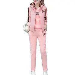 3Pcs/Set Trendy Women Tracksuit Multi Pockets Patchwork Color Letter Print Hoodie Jogging Pants Zipper Vest Suit