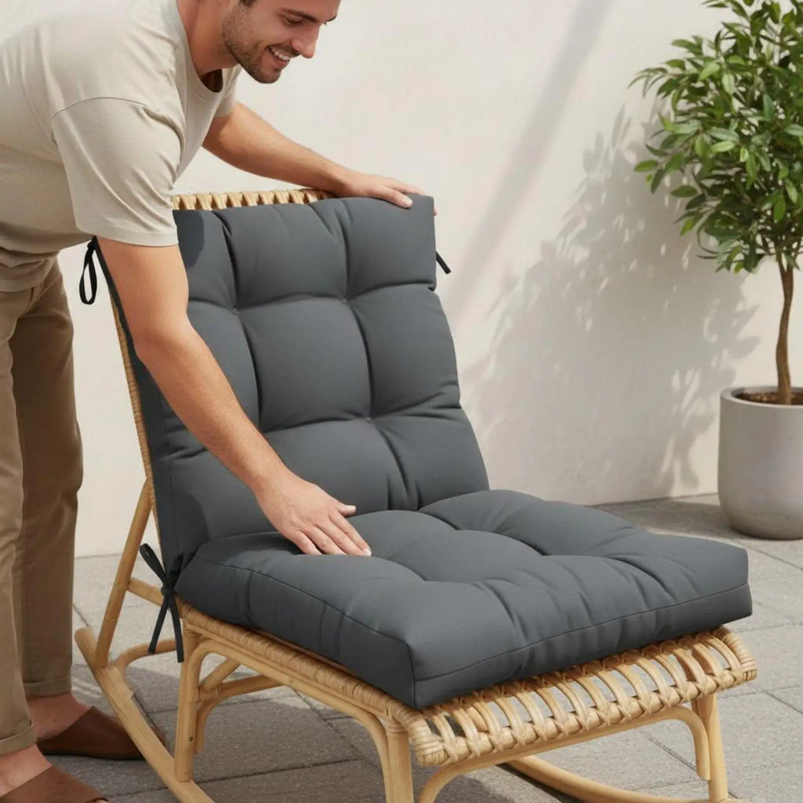Industrial Cushion High Backrest Thickened Ergonomic Chair Pillow for Patio Furniture Garden Lounge
