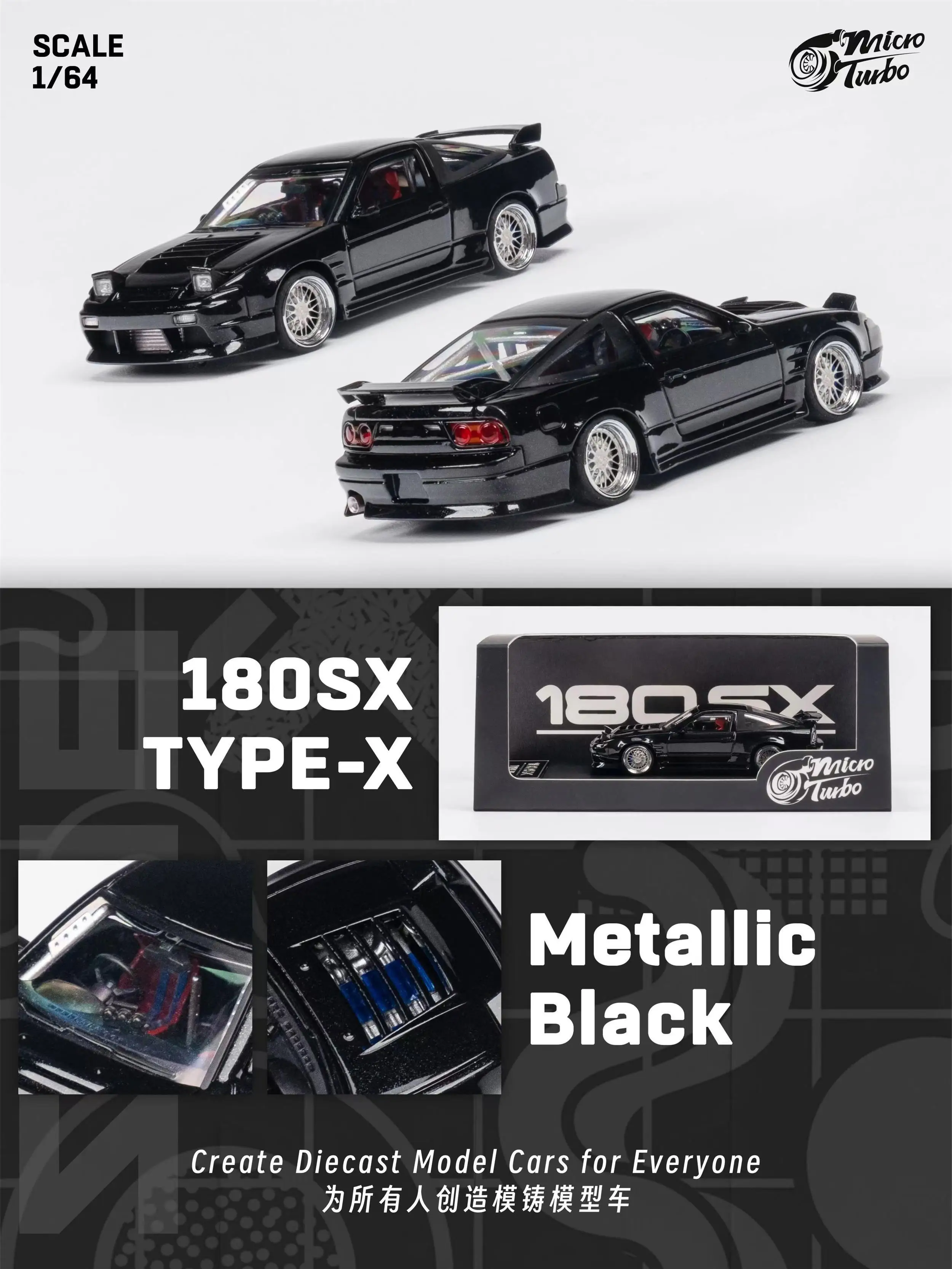 MT 1:64 180SX TPYE X Black Jumping Light Flip Bearing Wheel Alloy Car