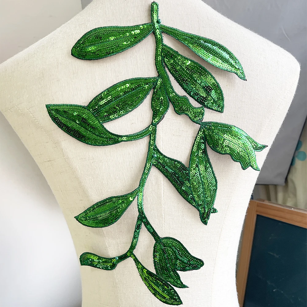 

New fashion versatile bead embroidery gold green leaf cloth patch clothes decoration patch appliqué auxiliary materials