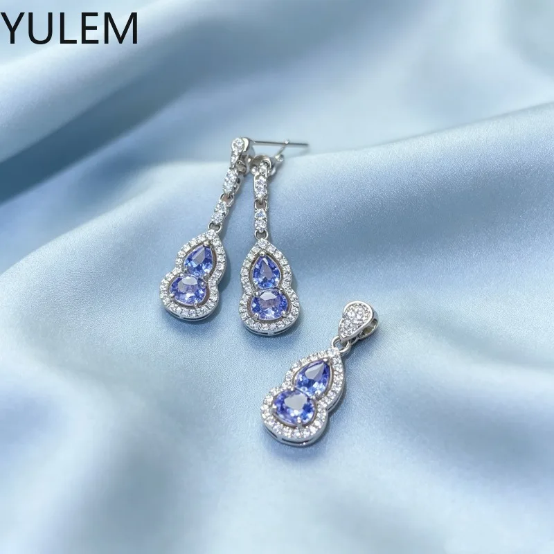 YULEM 925 Silver 100% Natural Tanzanite Pendant Earrings for Daily Wear 4x5mm Genuine Tanzanite Silver Necklace Pendant