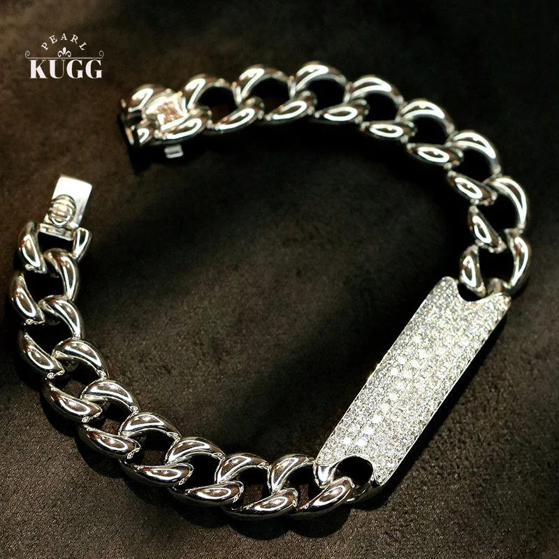 KUGG 100% 18K White Gold Bracelet Fashion Punk Style 1.61carat Real Natural Diamond Bracelet for Women High Party Jewelry