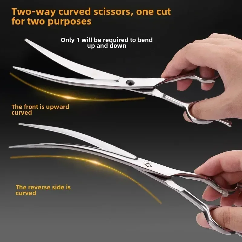 Pet Grooming Scissors, All-steel Upturned and Down Upturned, 7-inch Dog Trimming Scissors, Two-way Curved Scissors