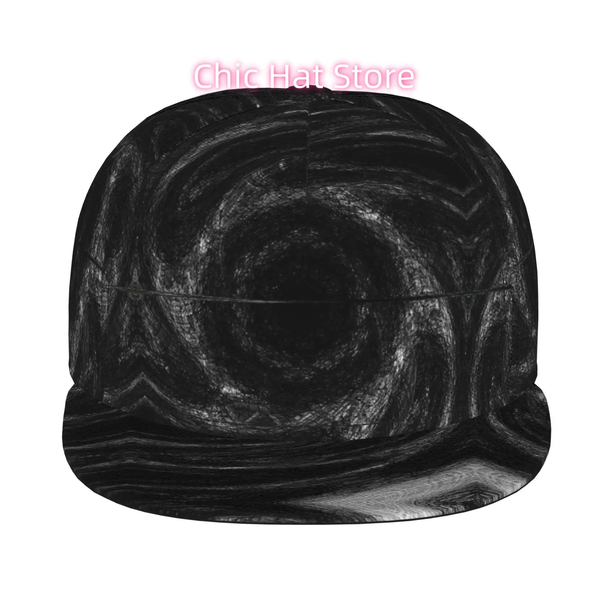 1pc Black White Swirl Art Fully Printed Hip-Hop Caps, Baseball Caps, Stylish Flat-Brimmed Baseball Cap, Golf Cap, Sports Outdo