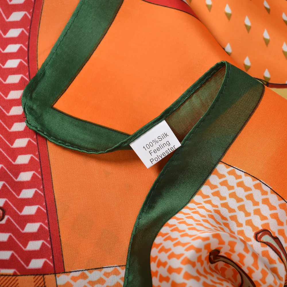 BYSIFA Brand Plaid Horse Square Scarves Foulard Women Fashion Orange Green Silk Scarf Cape Fall Winter Head Scarf Accessories