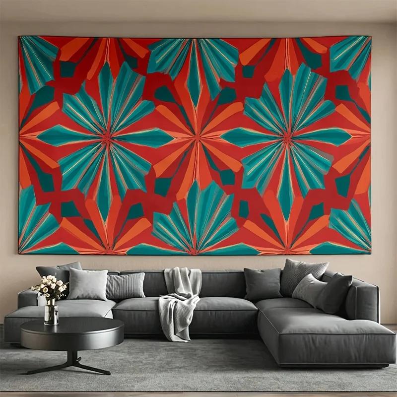 Geometric Radial Tapestry 2D Digital Print Polyester Wall Hanging Living Room Bedroom Decor with Hooks