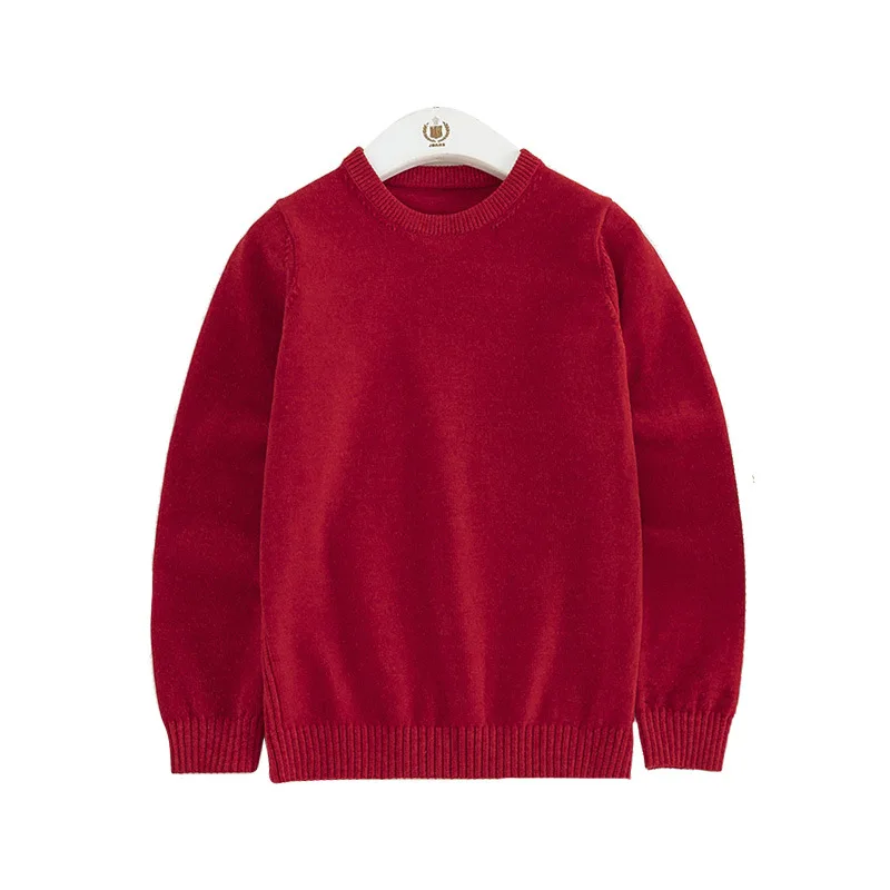 

Autumn Winter Boys Sweater Knitwear Kids Sweater Red Chenille thermal Pullover Sweater Girls O-Neck Solid Color Children Jersey