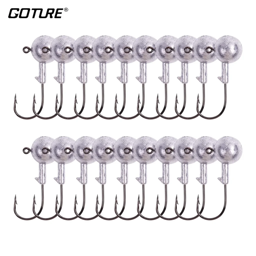 

Goture 20Pcs/lot Head Jig Hooks Set Unpainted For Freshwater Saltwater Fishing Jig Hook 1.8g 3.5g 5g 7g 10g 15g 20g