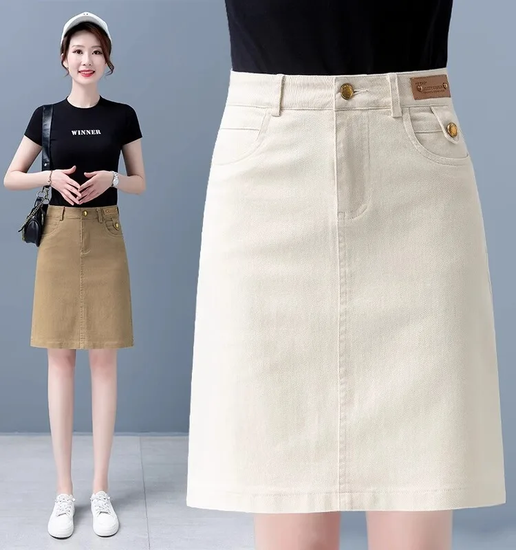 Casual High Waist A-Line Midi Skirt Women's Pure Cotton Straight Leg Short Skirt Spring Summer New Arrival Slimming Effect