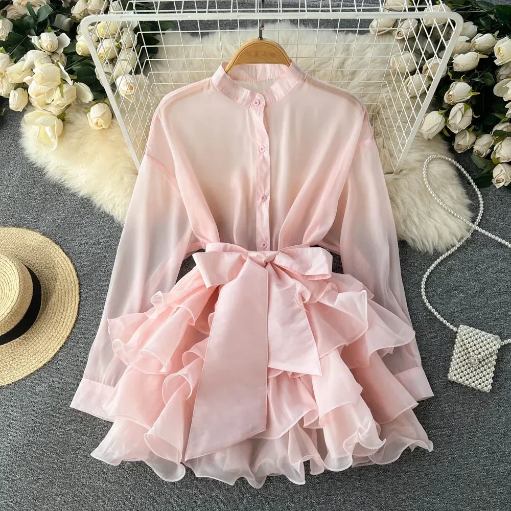 Chiffon French Chic Elegant Blouses for Women Spring Long Sleeve O-neck Solid Colours Femme Long Shirt Tops Ruffles Woman Blusas