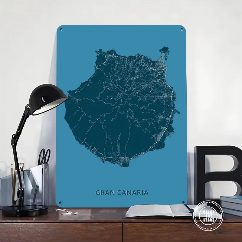 Gran Canaria Island Map Poster Retro 3D Printed Metal Signs Customized Wall Hanging Gift for Interior Accessories Office Decor