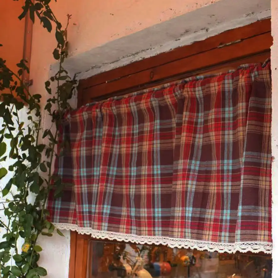 Christmas Red and black Plaid Curtains Short Farmhouse Style Gingham Curtain Christmas for Living Room Bedroom Dining Room