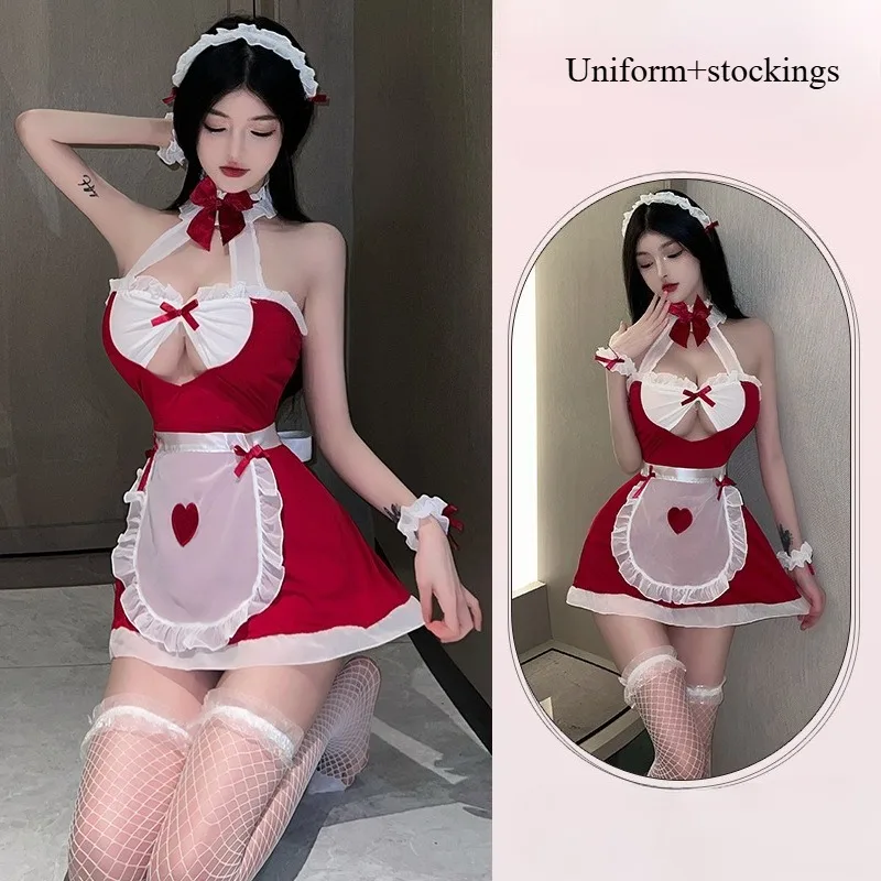 Uniforme de lencería Sexy para mujer, cama caliente coqueta seductora, sin quitarse, traje de sirvienta hueca expuesta apasionada