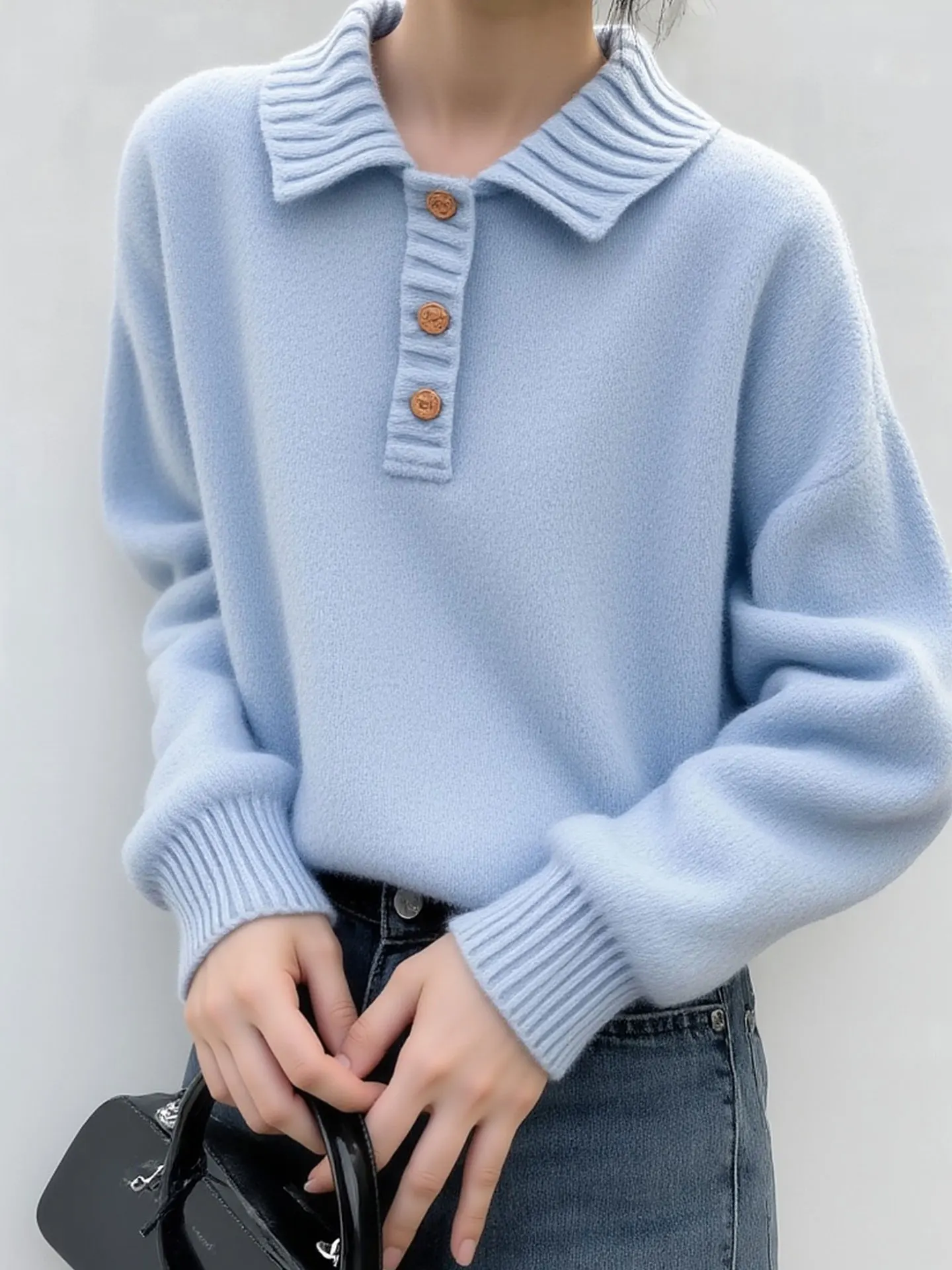 

Женский вязаный свитер Ele Pure Color с длинными рукавами, свободный, удобный, в корейском стиле, для повседневной носки, весенняя мода