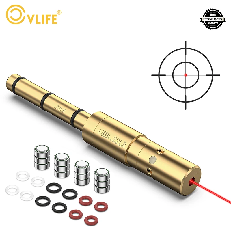 CVLIFE.22LR Caliber Laser Bore Sight Red Dot Boresighter with Batteries Brass Bullet Scope High Precision Gun Muzzle Airsoft Aim