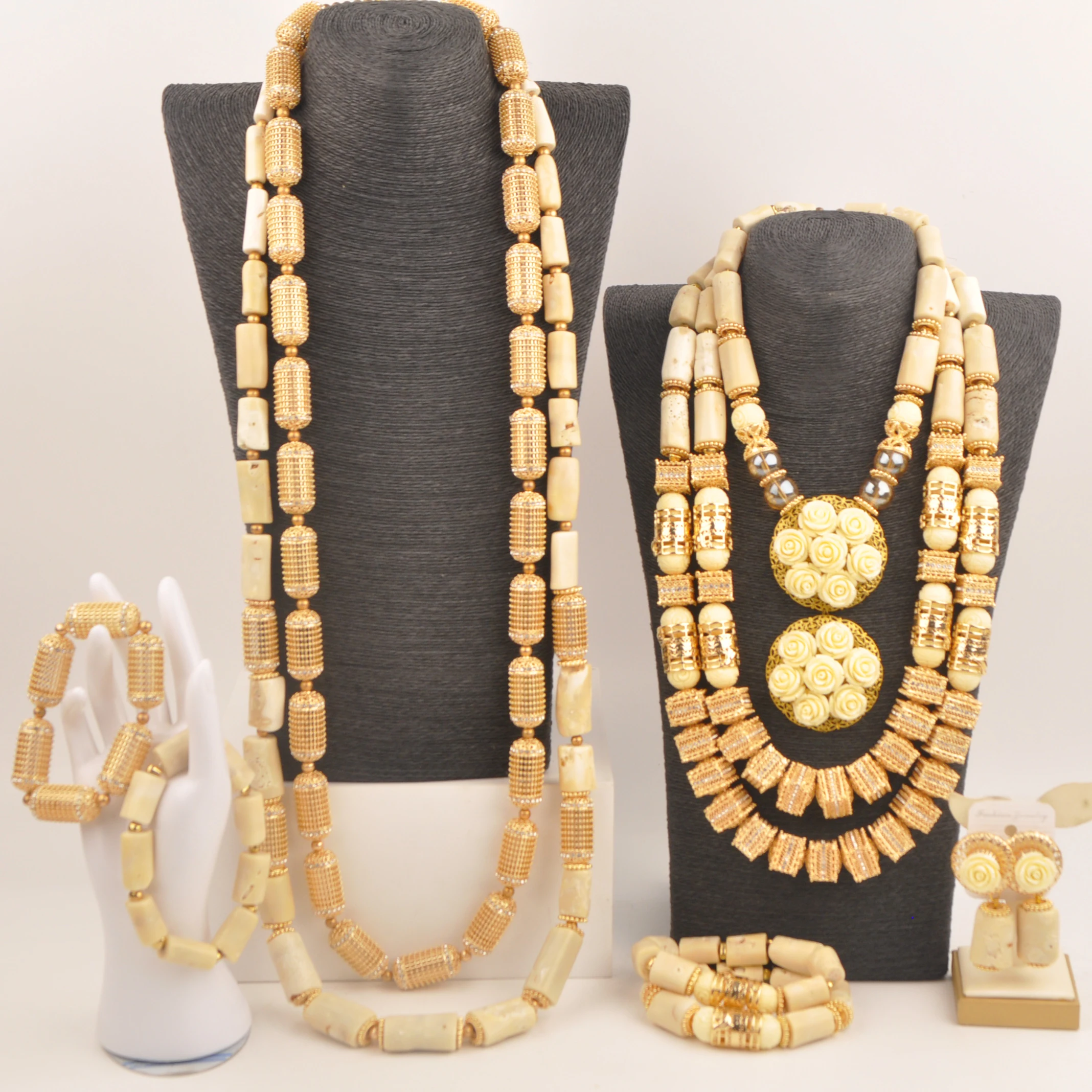 

Luxury Set Jewelry Nigerian Couple Wedding Jewellery African Coral Beads Necklace Sets