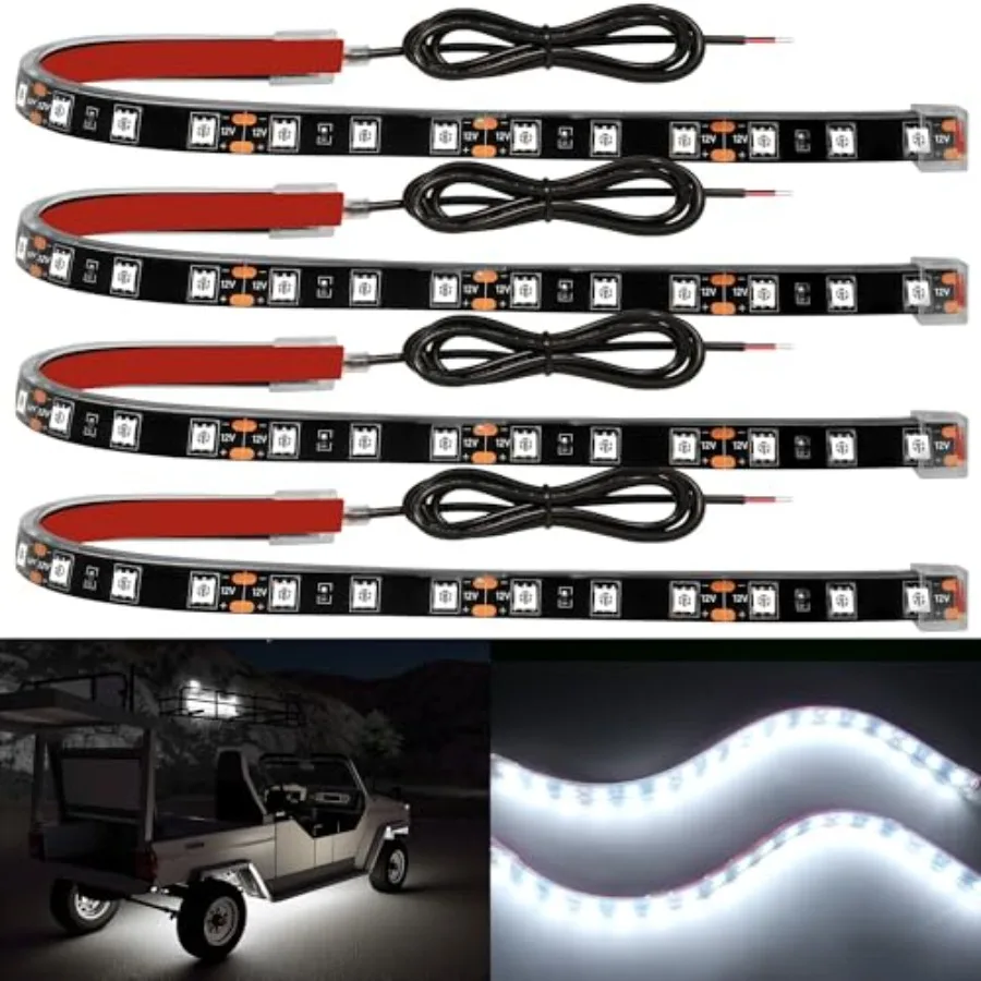 

4Pcs Led Strip Lights for Car, 12inch Waterproof IP68 Car Underglow Strip Lights Decoration 18SMD 12V Led Interior Exterior Lig