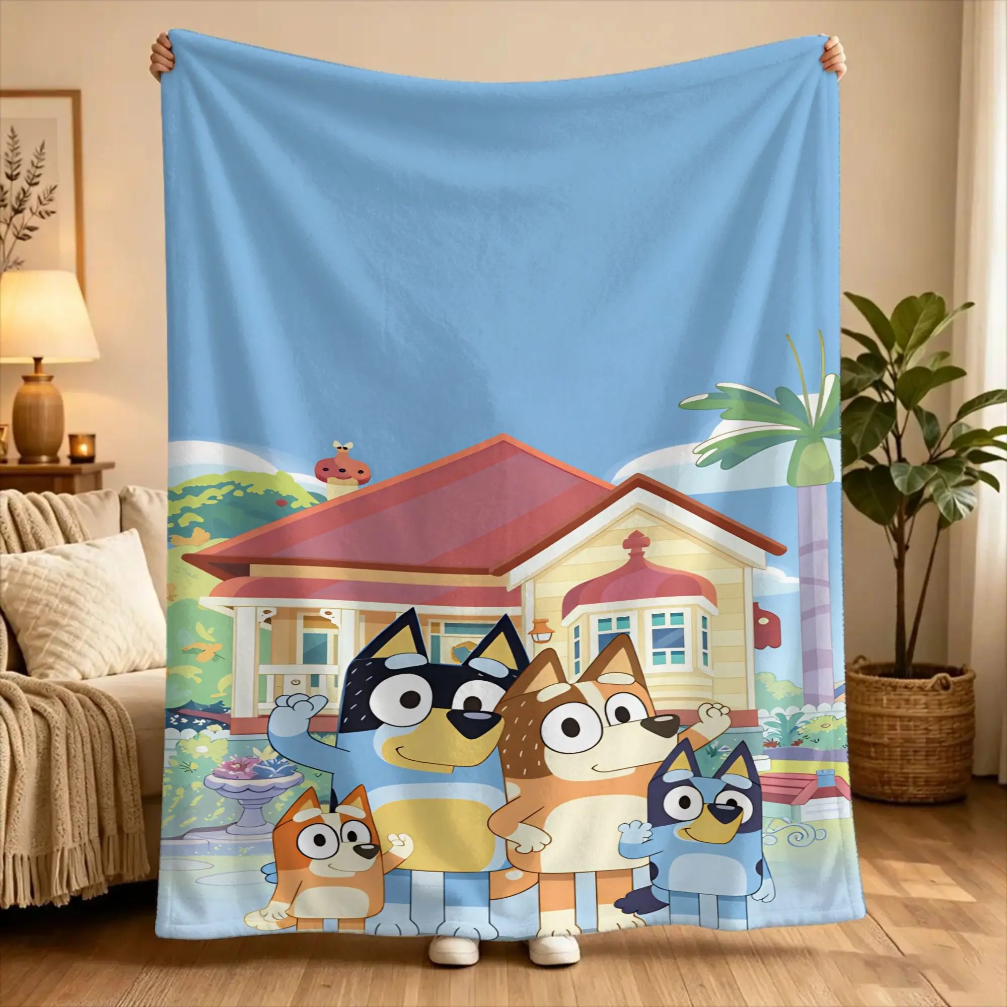 B-bluey Bingo Heeler Warm Blanket  Camping Plush Throw Blanket Funny Home Decor Flannel Bedspread Sofa Bed Cover